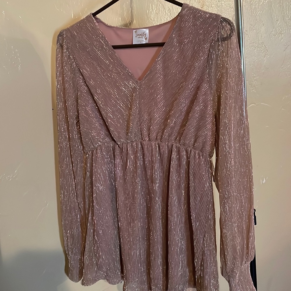 beautiful maternity glitter blush pink poet blouse.